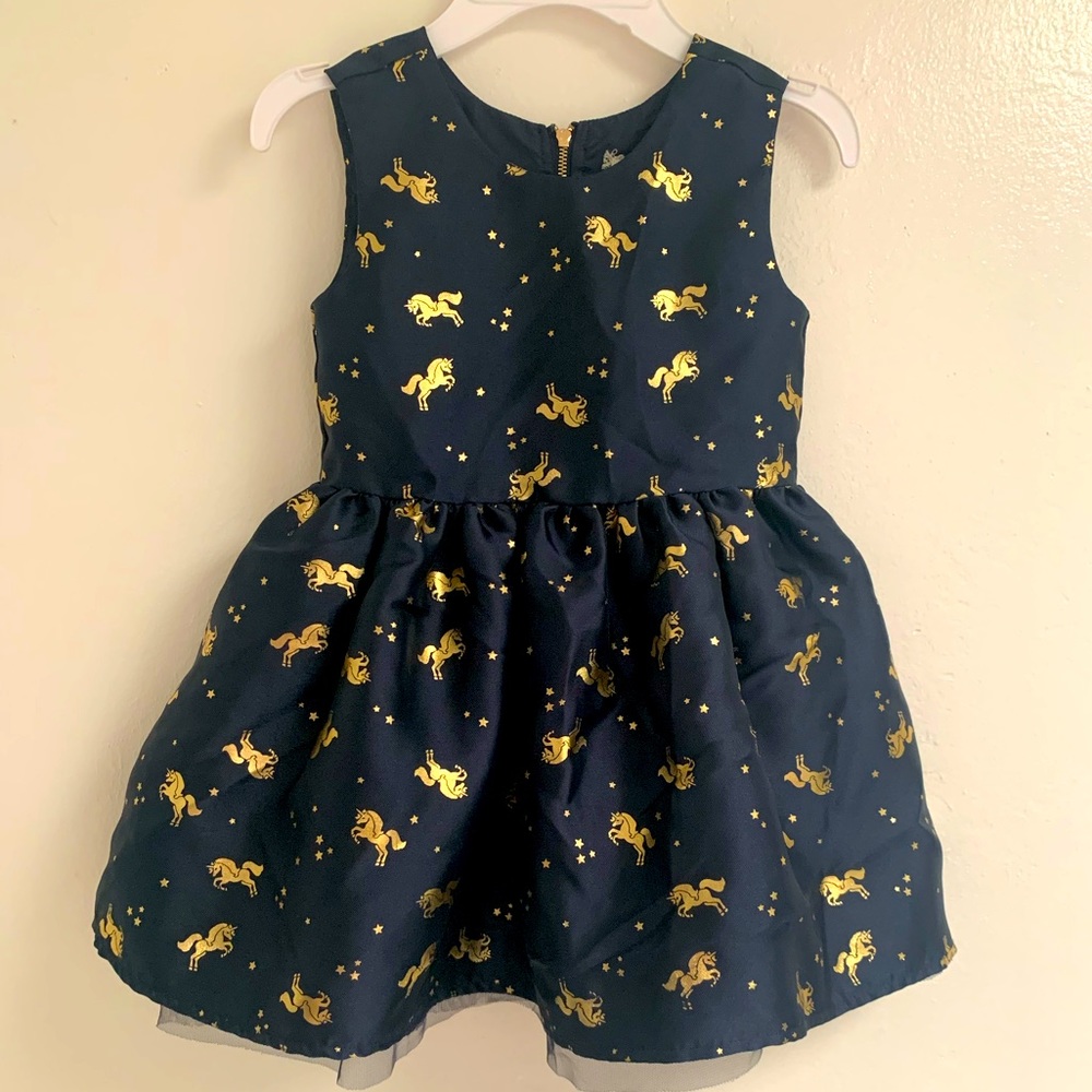 Princess / Tea Party / Holiday Dress Navy Blue and Gold Unicorns Size 6 NWOT